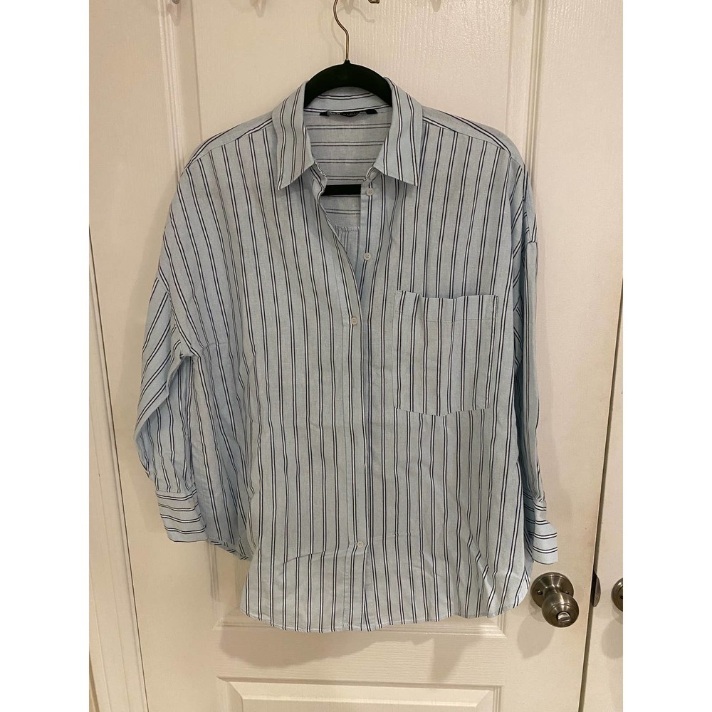 Women's Zara Collared Blue & White Striped Top Size S